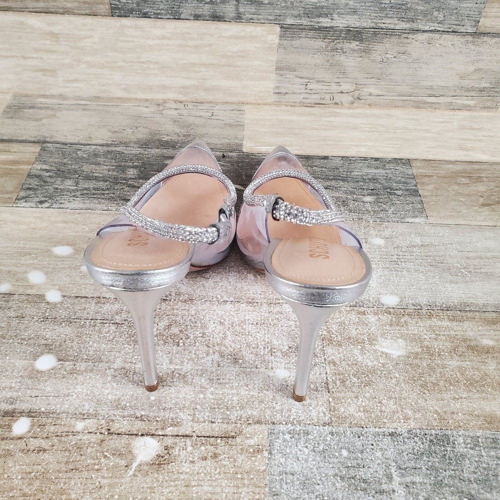 Schutz Audrey Womens Pumps Sz 7.5 B Silver Cristal Leather Slingback High Heels - Picture 3 of 13